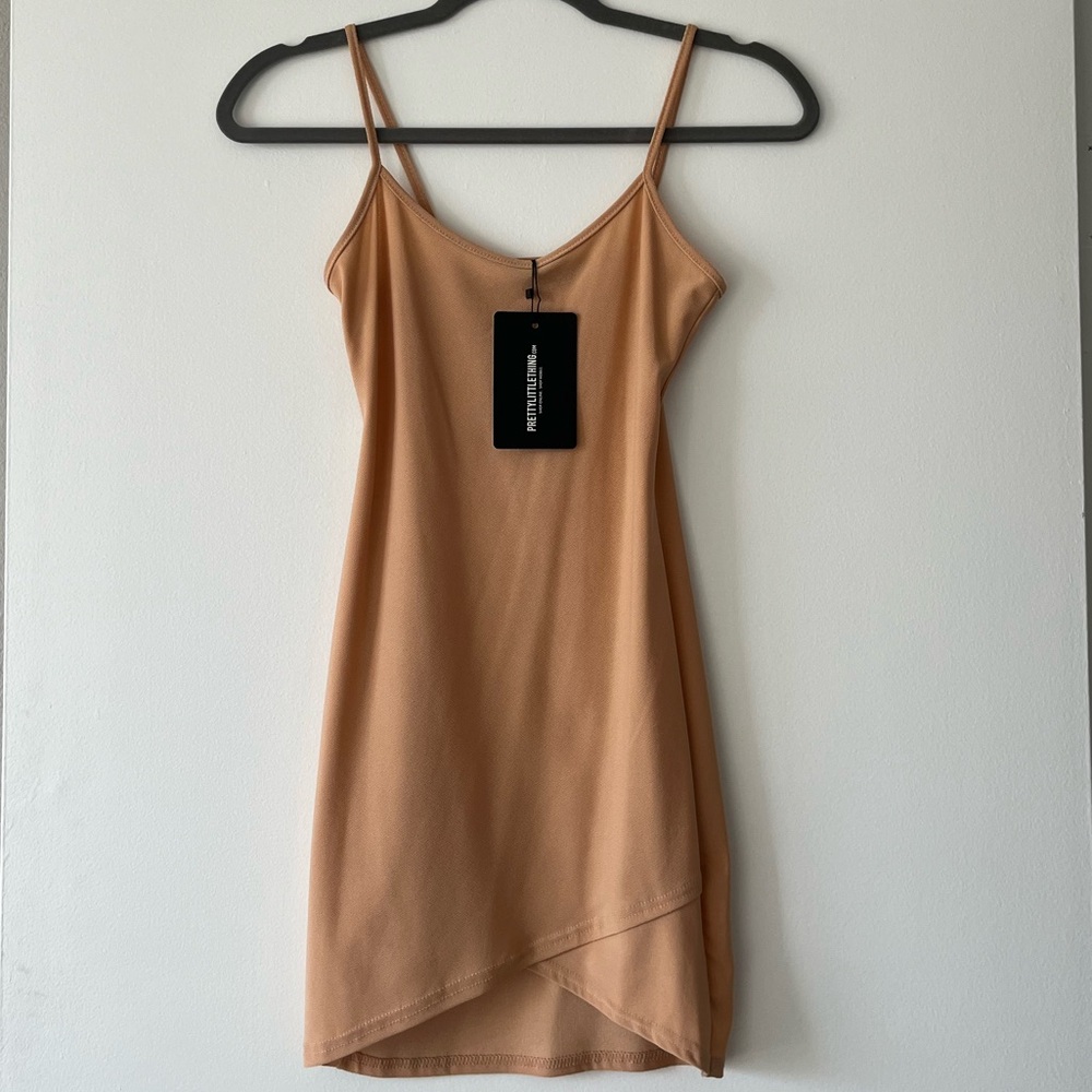 PrettyLittleThing Camel Strappy Wrap Skirt Bodycon Dress